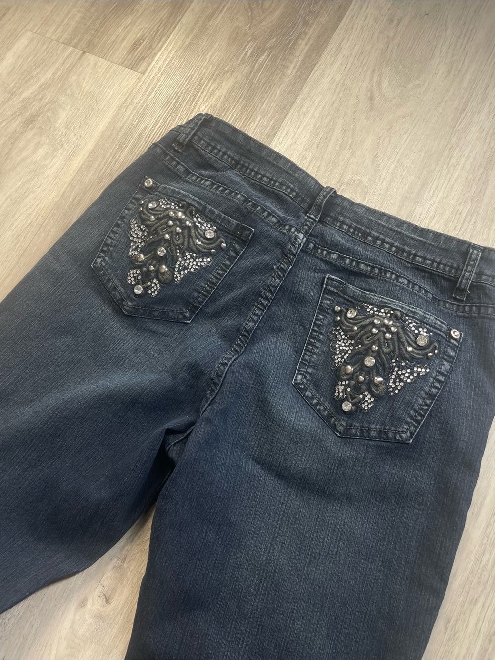 Embellished Black Boot Cut Jeans with Jeweled Back Pockets